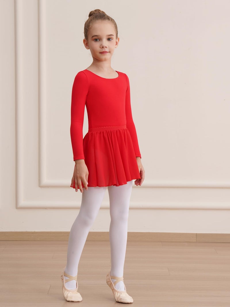 WEGETIT Long Sleeve Girls Leotard Gymnastics Leotards for Girls Ballet Dance Dresses with Skirt (Red,2-4T) - Image 3